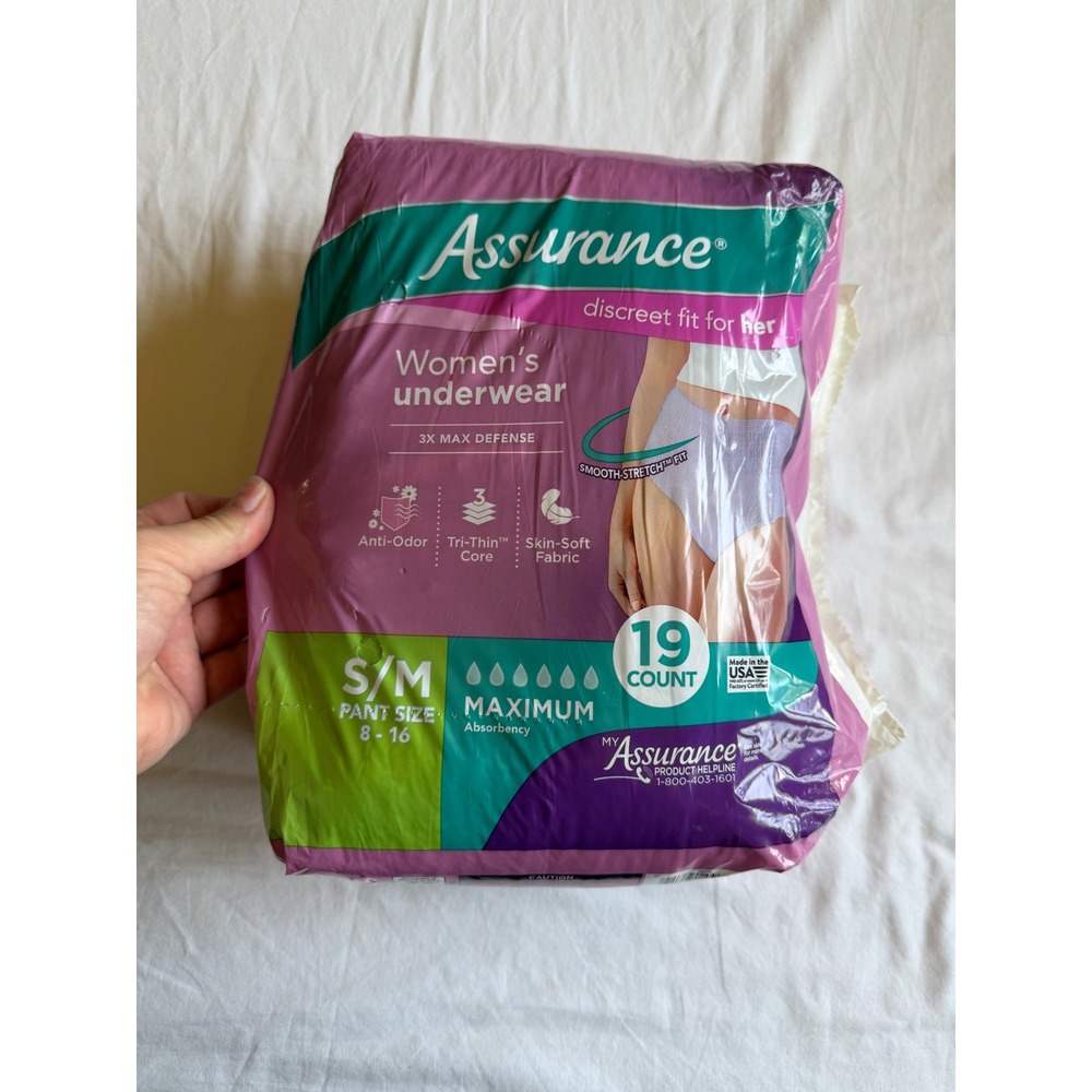 Assurance Womens Underwear Maximum Absorbency S/M 8-16 19 Count Discreet Fit